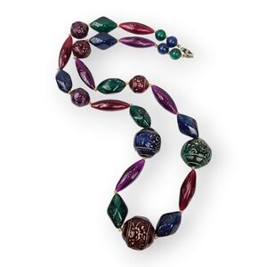 Vintage Multicolor Chunky Beaded Necklace Jewel Tone Colorful Acrylic 90s 25"